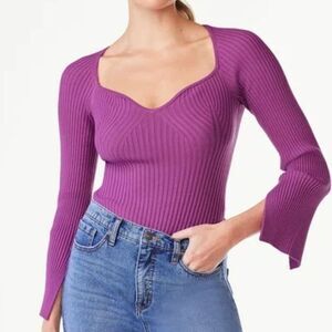 Scoop NYC Purple Ribbed Bodysuit S